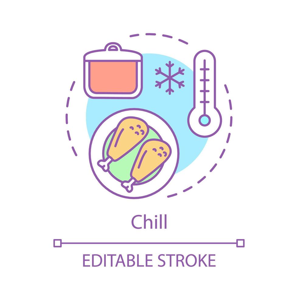 icono del concepto de alimentos refrigerados. idea de almacenamiento de comida ilustración de línea delgada. Cocinando. seguridad alimentaria, preparación. dibujo de contorno aislado vectorial. trazo editable vector
