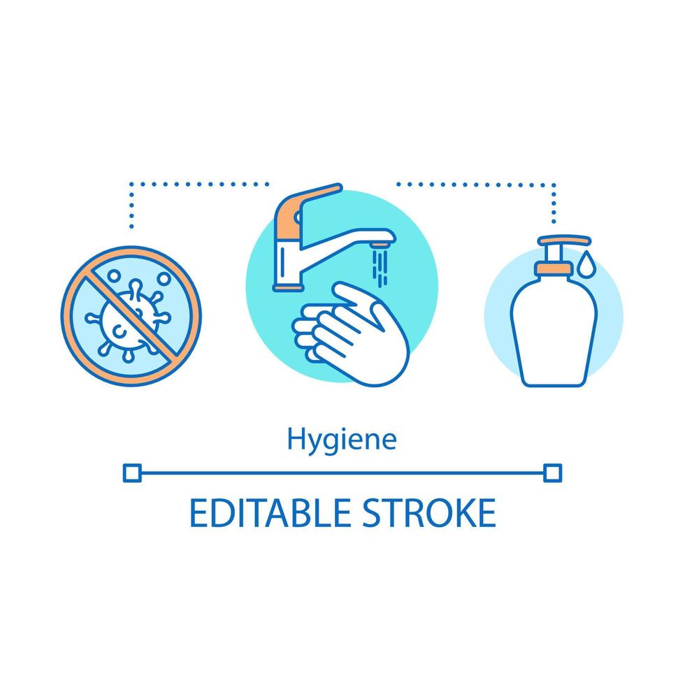 Hygiene concept icon. Washing hands idea thin line illustration. Sanitary and cleaning. Hygienic procedures. Vector isolated outline drawing. Edtable stroke
