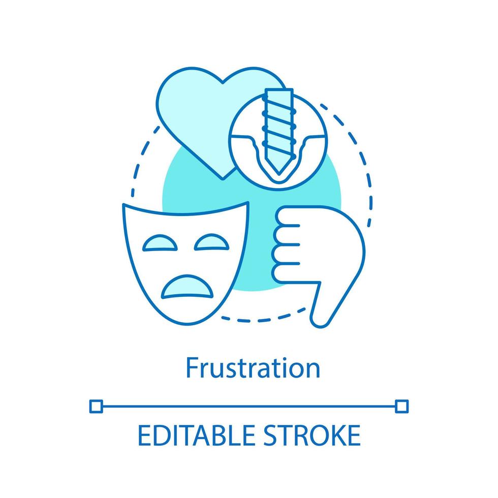 icono del concepto de frustración. idea de decepción ilustración de línea delgada. descontento molestia. queda por debajo de las expectativas. sensación de fatiga estresada. dibujo de contorno aislado vectorial. trazo editable vector