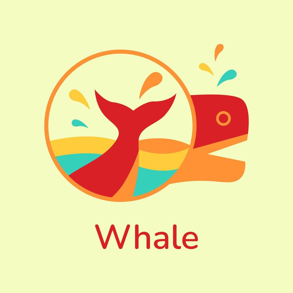 Fish Logo Concept. Animal Logotype. Whale illustration. Good for Mascot, Logo, Icon, Symbol and Sign. Red, Orange, Blue and Yellow. Colorful vector