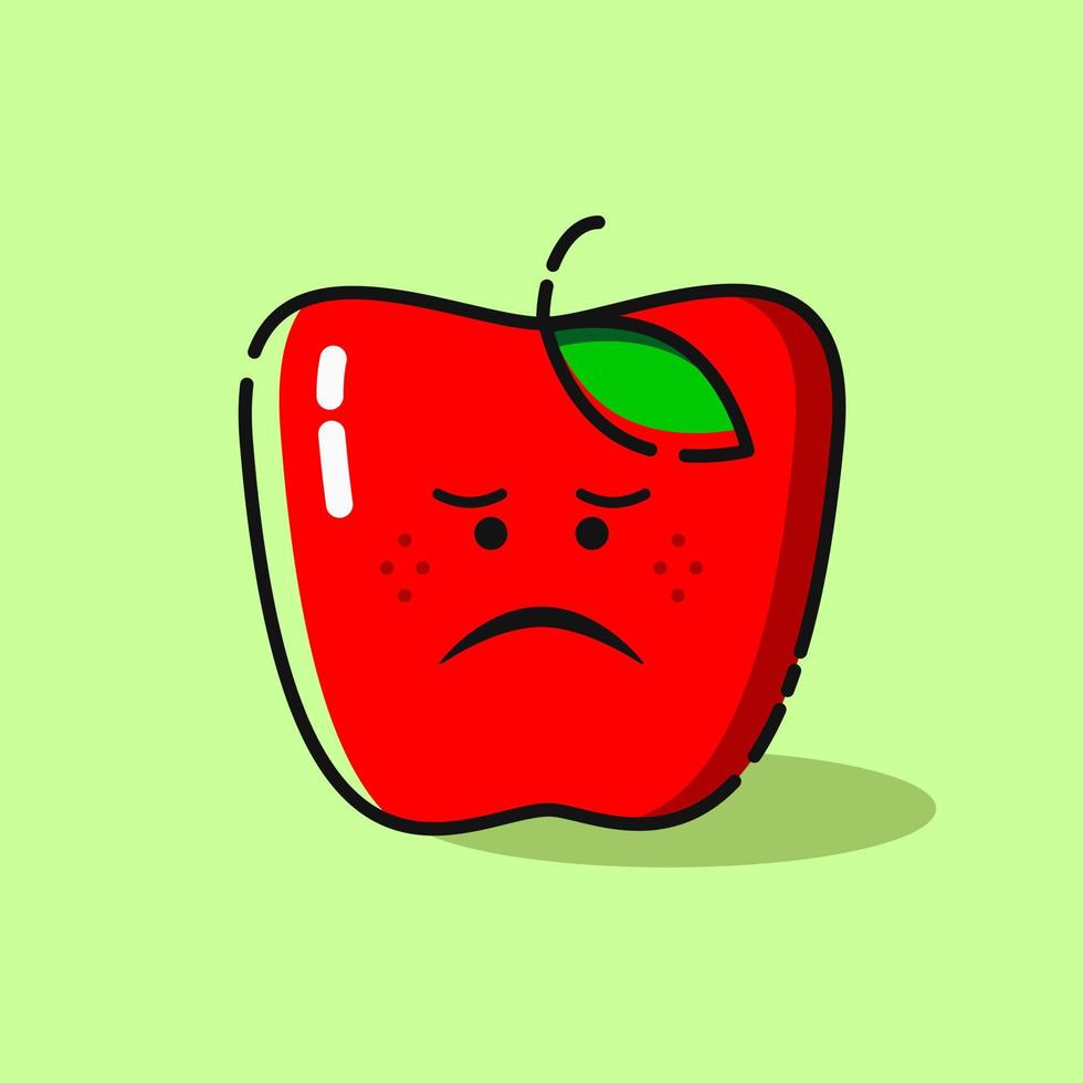 linda ilustración de emoticono de manzana roja. emoticono decepcionado. para icono, mascota, logotipo y signo, símbolo vector