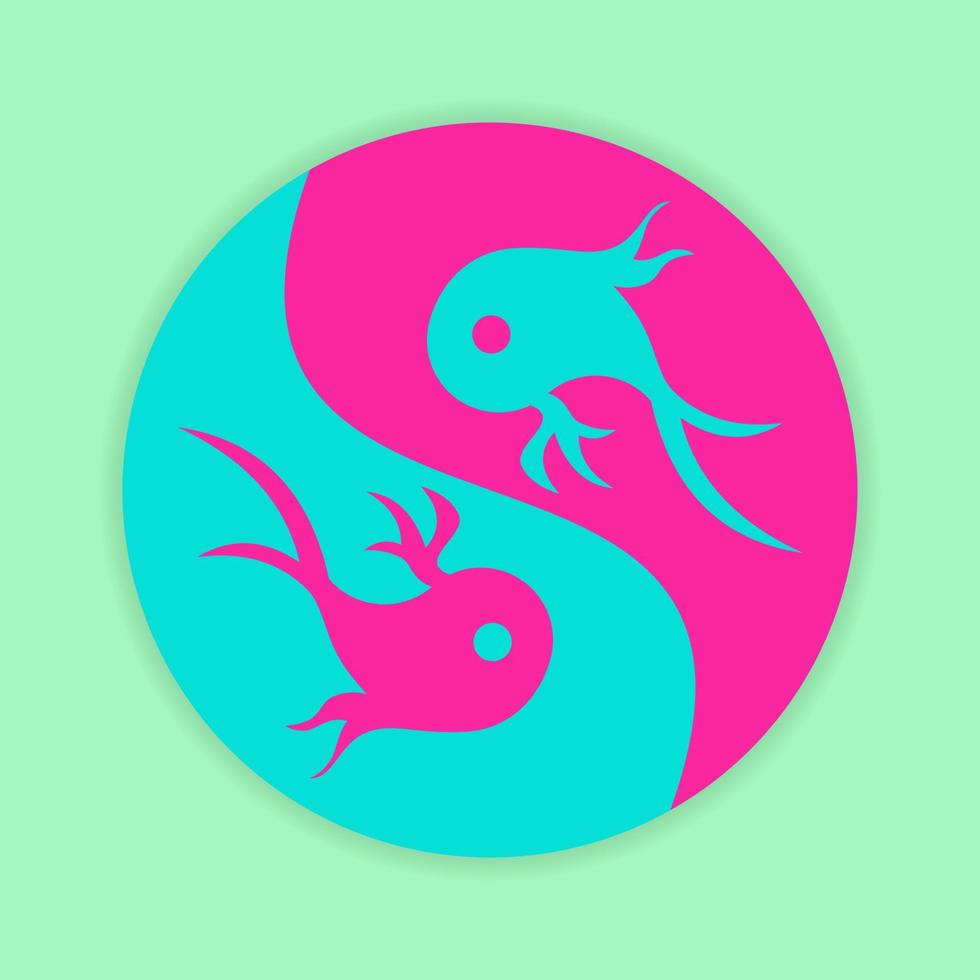 icono de pescado. símbolo de yin y yang. rosa, azul y verde. para logotipo, icono, símbolo y signo vector