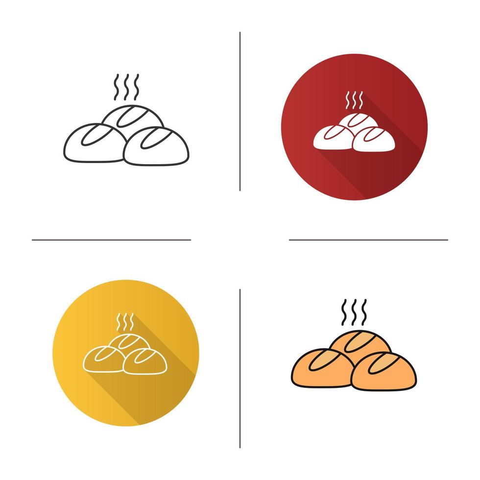 Dinner rolls icon. Flat design, linear and color styles. Round buns. Isolated vector illustrations