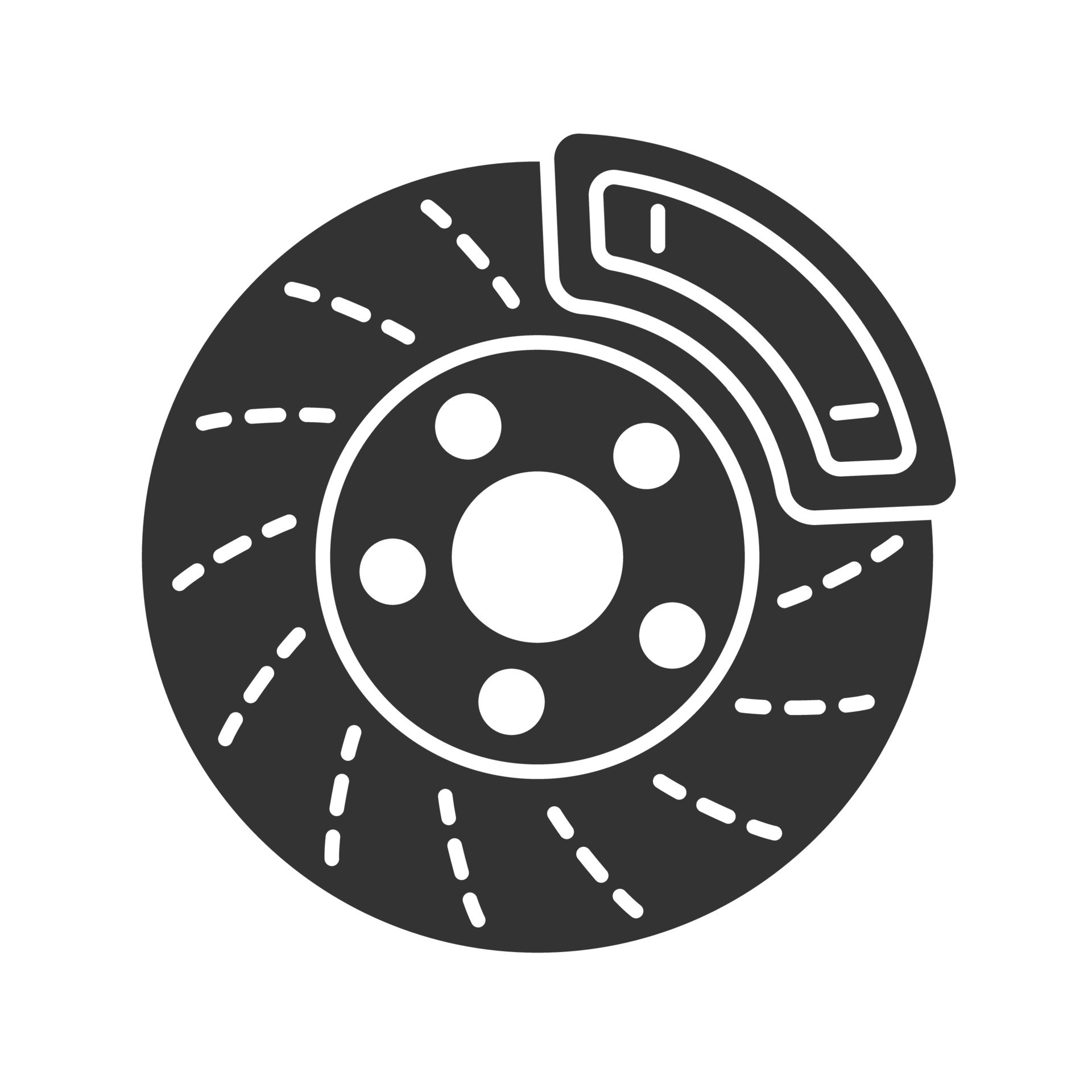 Disc brake with caliper glyph icon. Silhouette symbol. Negative space