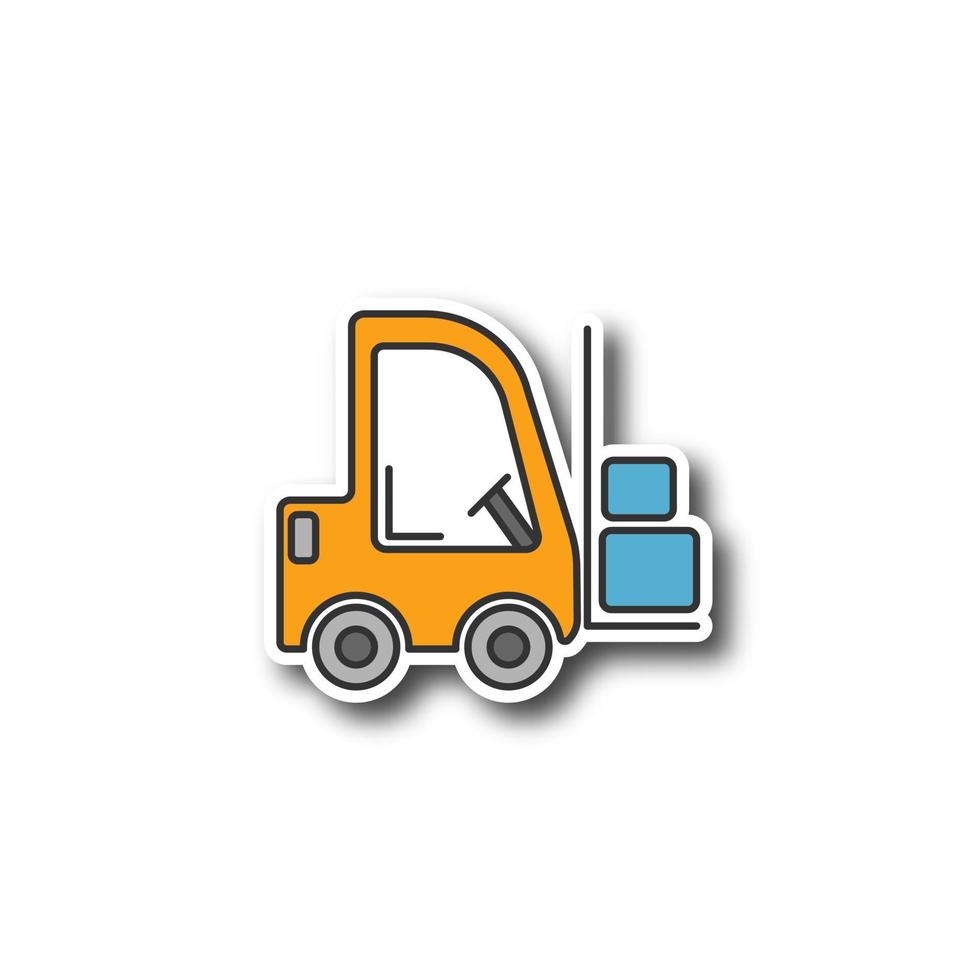 Forklift patch. Fork hoist color sticker. Lift truck. Vector isolated illustration