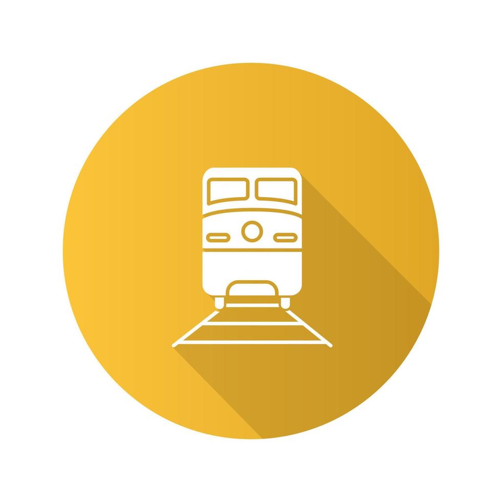 icono de glifo de sombra larga de diseño plano de tren. vehículo de transporte ferroviario. ilustración de silueta vectorial vector