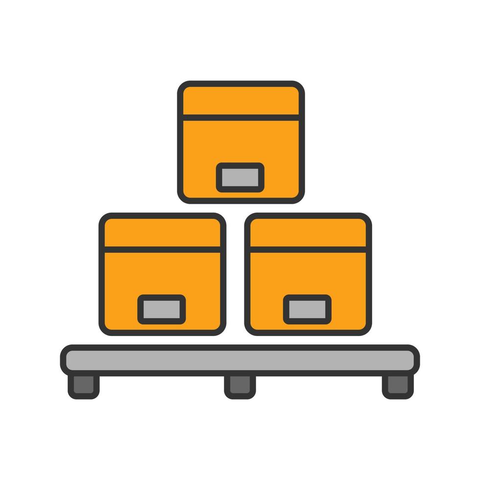 Cardboard boxes on pallet color icon. Warehouse. Parcels storage. Isolated vector illustration