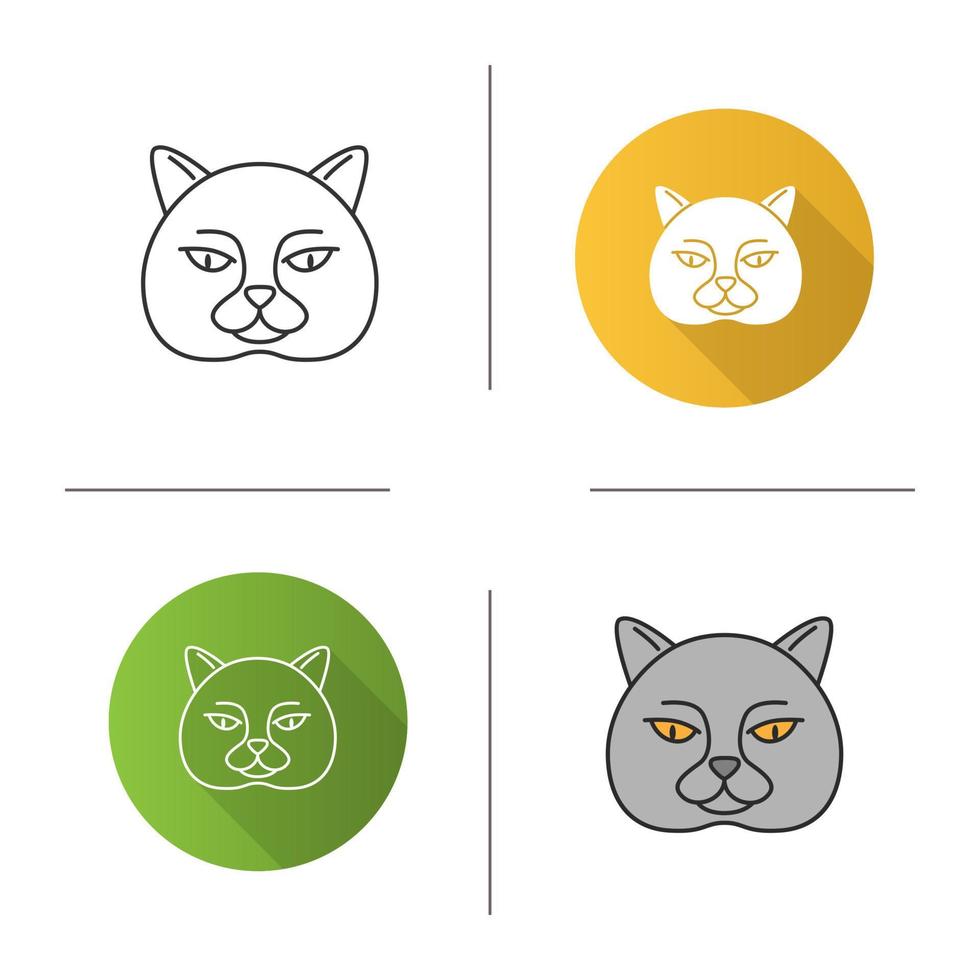 British shorthair cat icon. Flat design, linear and color styles. British blue. Isolated vector illustrations