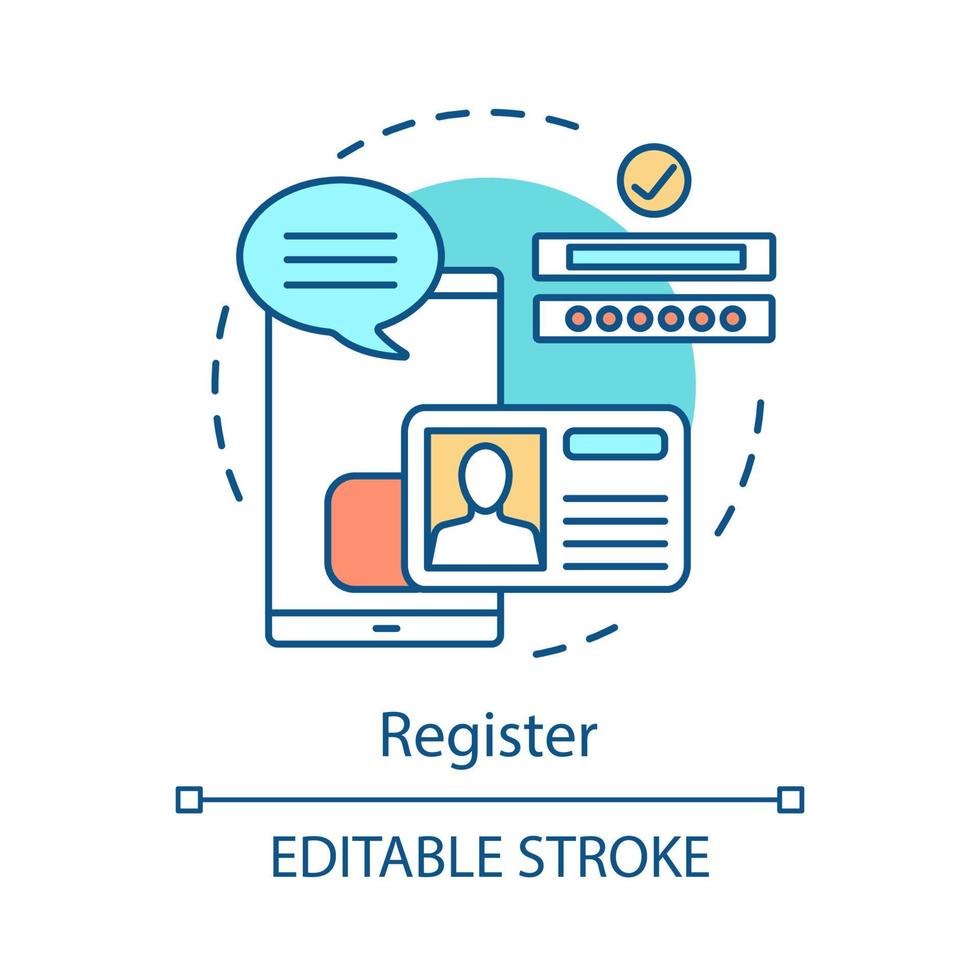 icono de concepto de registro en línea. iniciar sesión, arriba idea ilustración de línea delgada. Login Crear cuenta. página. aplicación móvil, registro de perfil de sitio web. dibujo de contorno aislado vectorial. trazo editable vector