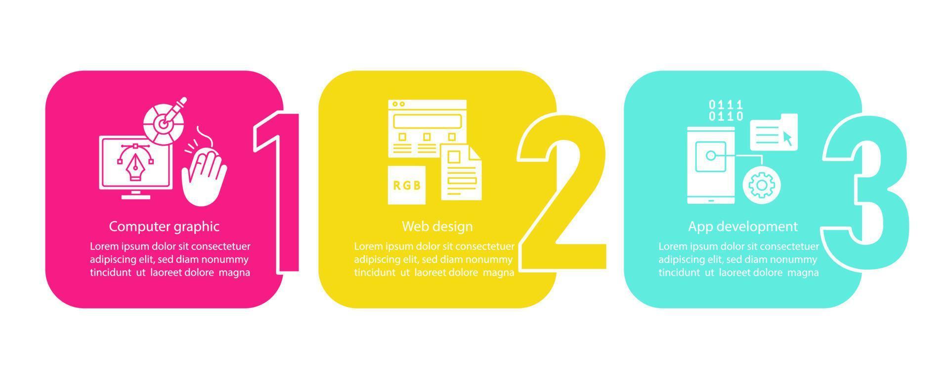 Digital technology vector infographic template. Business presentation design. Computer graphic, web design, app development. Data visualization steps, options. Process timeline chart. Workflow layout