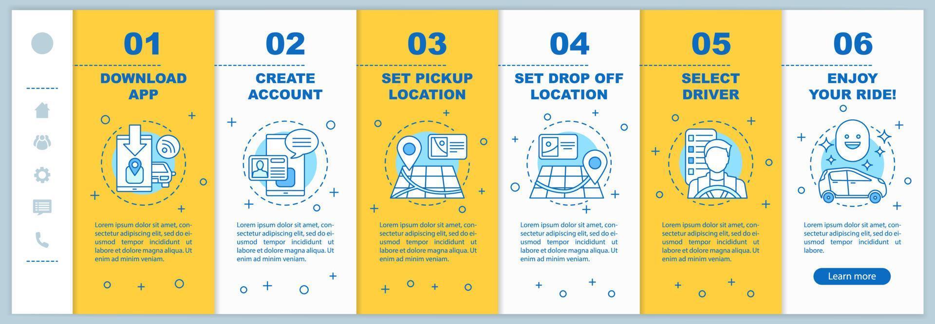 Carpooling onboarding mobile web pages vector template Responsive