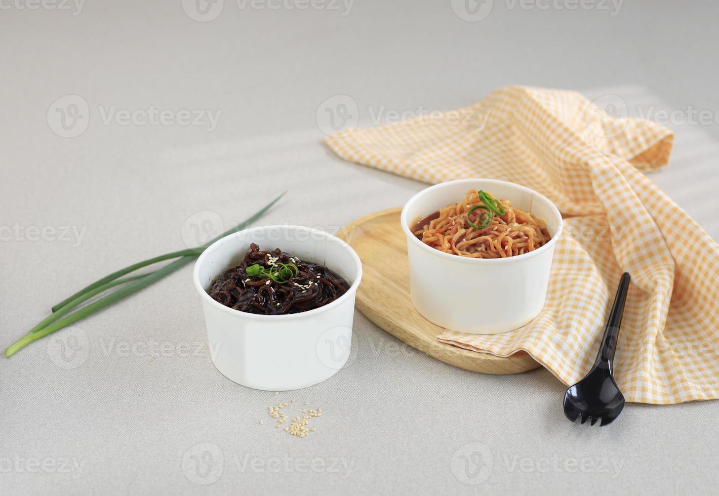 Ramyeon and Jjajangmyeon, Concept Takeaway Korean Food photo