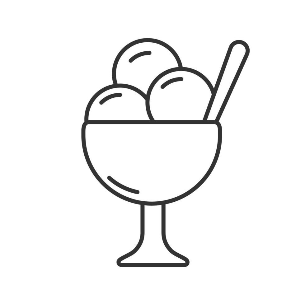 Ice cream in bowl linear icon. Thin line illustration. Contour symbol. Vector isolated outline drawing