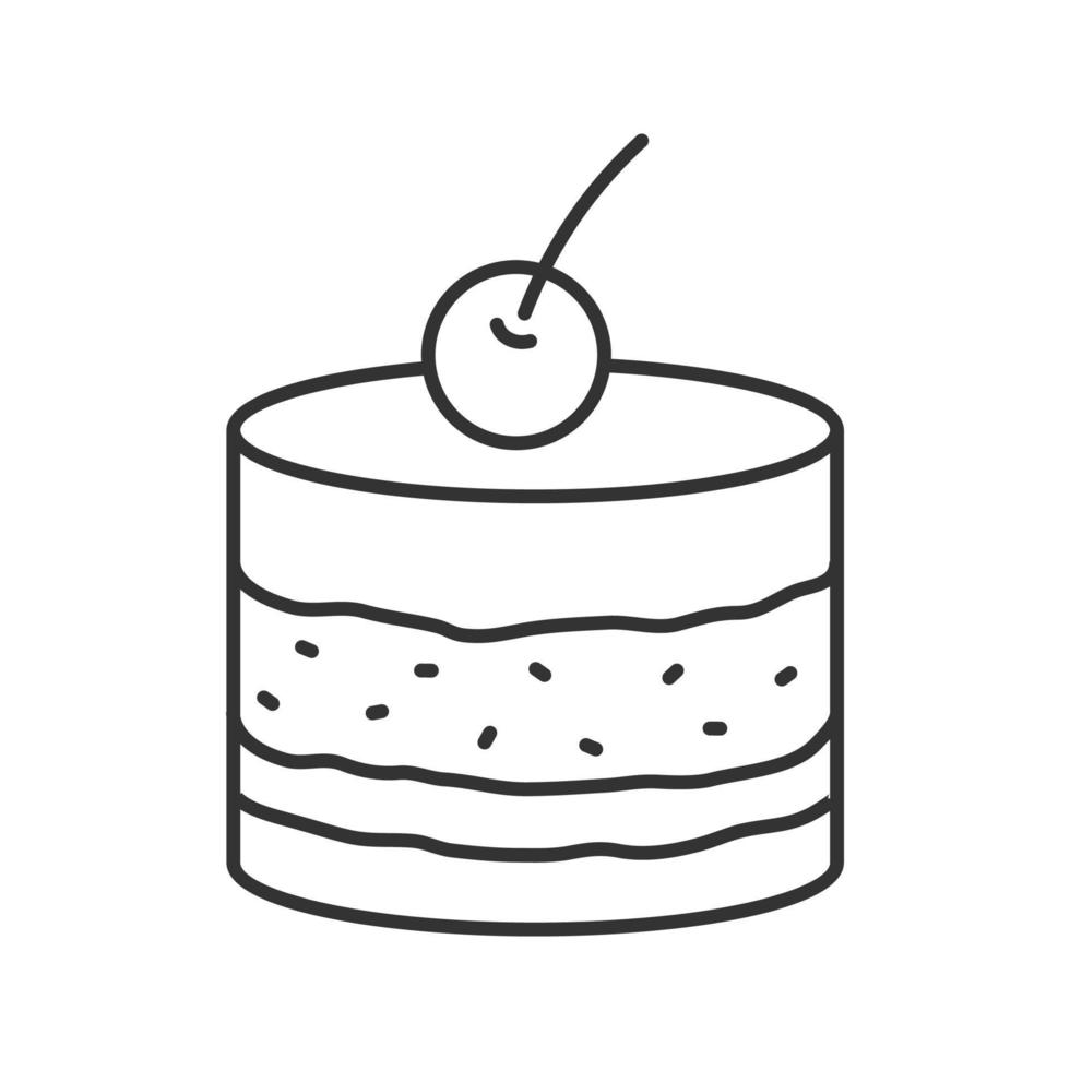 Tiramisu linear icon. Thin line illustration. Cake with cherry. Contour symbol. Vector isolated outline drawing