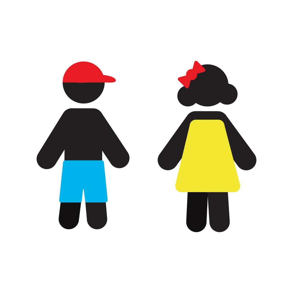 Pair of children silhouette icon. Grade schoolers or preschoolers. Kindergarten or school. Isolated vector illustration