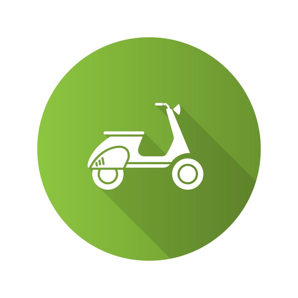 Scooter side view flat design long shadow glyph icon. Motorbike. Vector silhouette illustration