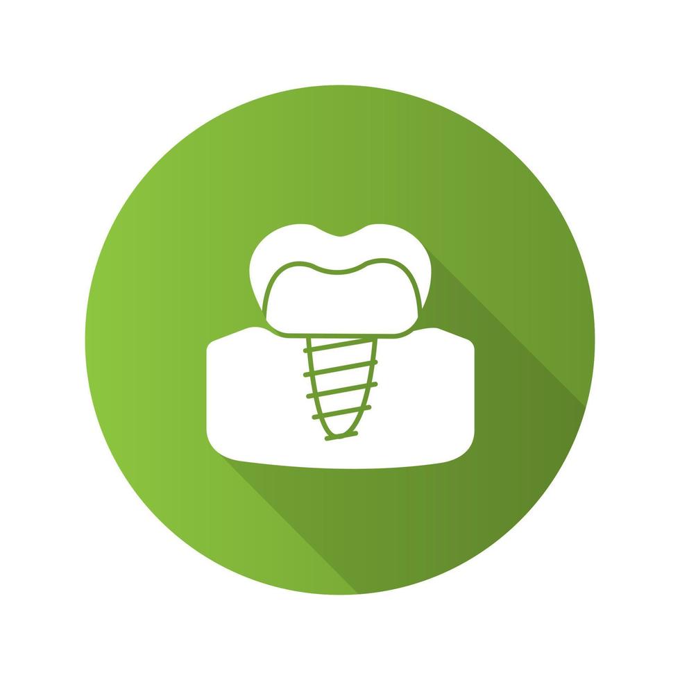 Dental implant flat design long shadow glyph icon. Endosseous implant. Vector silhouette illustration