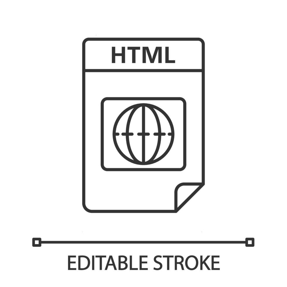 HTML file format linear icon. Hypertext markup language. Saved web page file. Thin line illustration. Contour symbol. Vector isolated outline drawing. Editable stroke