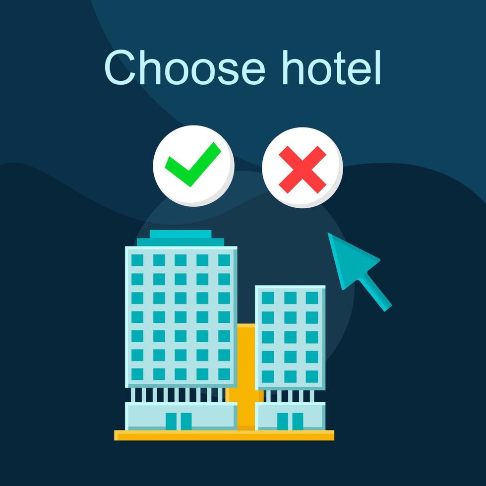 Choose hotel flat concept vector icon. Booking hostel, dormitory idea cartoon color illustrations set. Property rental, apartment reservation. Isolated graphic design element