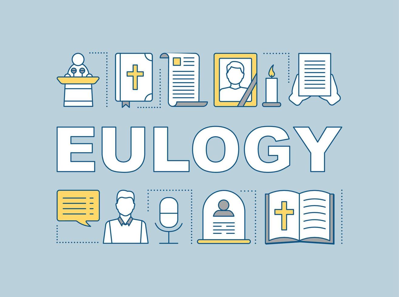 Eulogy word concepts banner. Funeral speech. Formal public speaking. Presentation, website. Isolated lettering typography idea with linear illustrations. Vector outline illustration