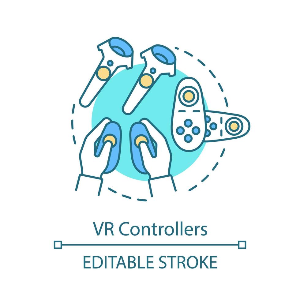 VR controllers concept icon. Virtual reality gadget. VR game console, remote control. Virtual reality gamepad, controllers idea thin line illustration. Vector isolated outline drawing. Editable stroke