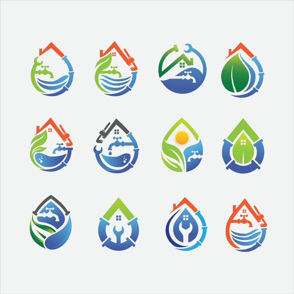 Collection of plumbing service logo design templatePrint vector