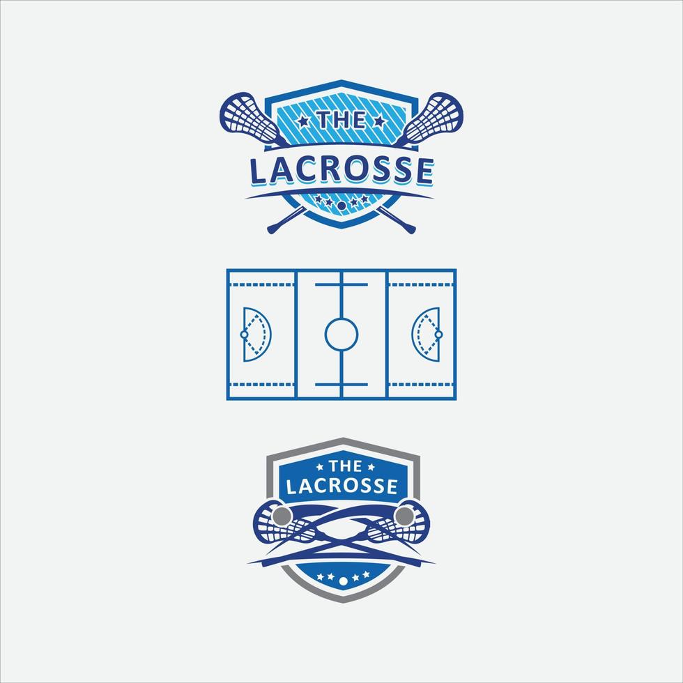 logotipo del equipo de lacrosse, placa, etiqueta, emblema. palos de lacrosse y bola aislado sobre fondo blanco. plantilla de vector de lacrosse