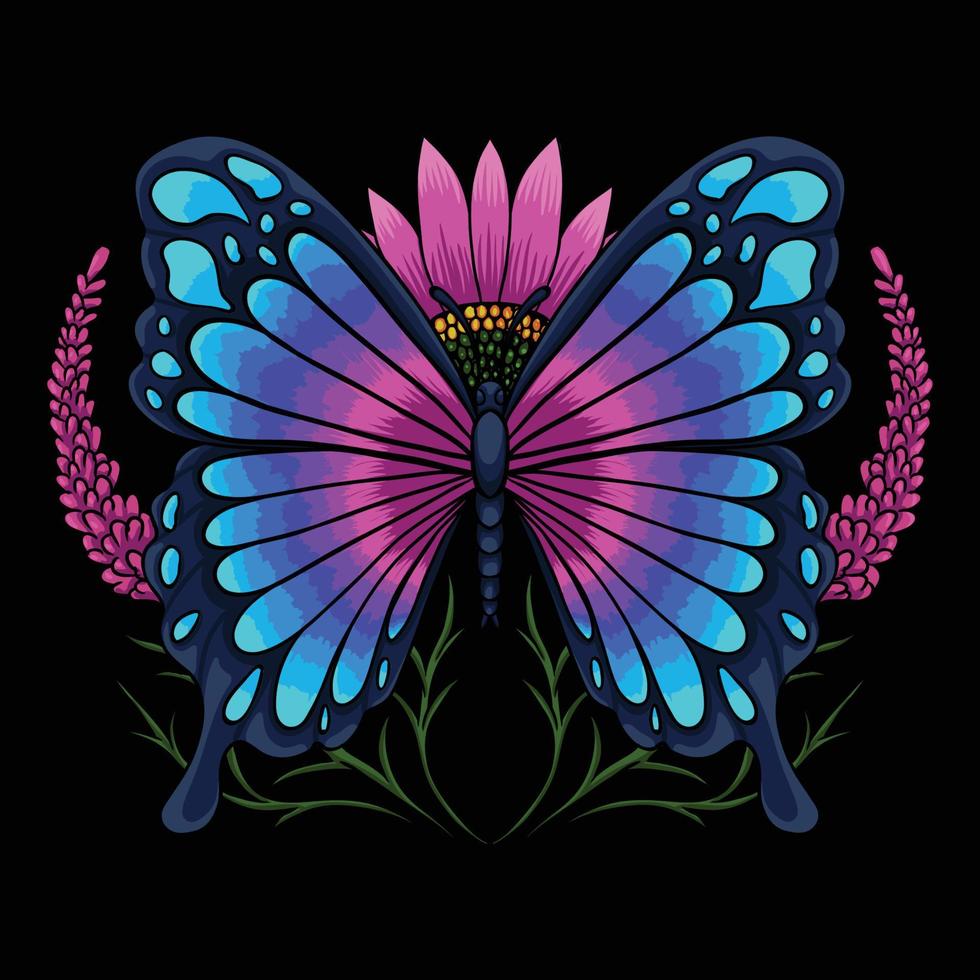 Butterfly flower lavender vector illustration