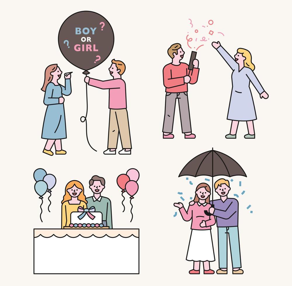 una pareja de hombres y mujeres celebra un aniversario. vector