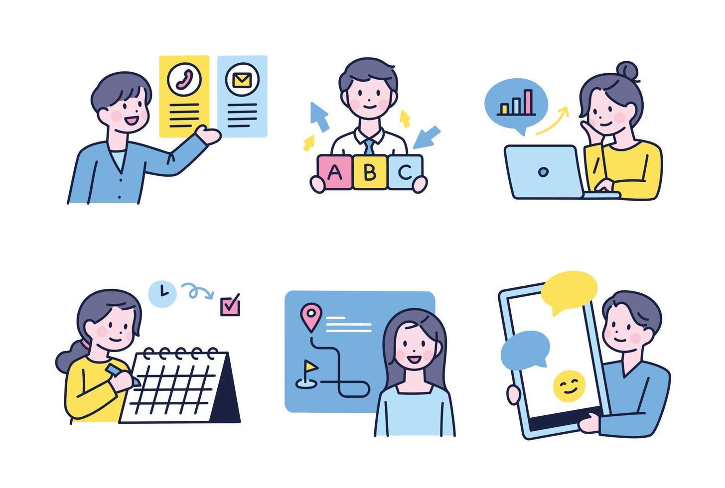 People doing business work. Cute business characters. Thick outline style design.c vector