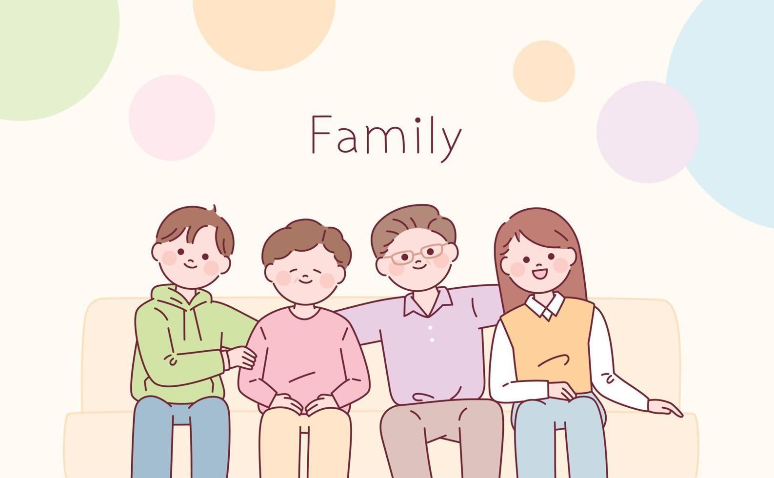 Family sitting together on the sofa. Older parents and grown children. vector