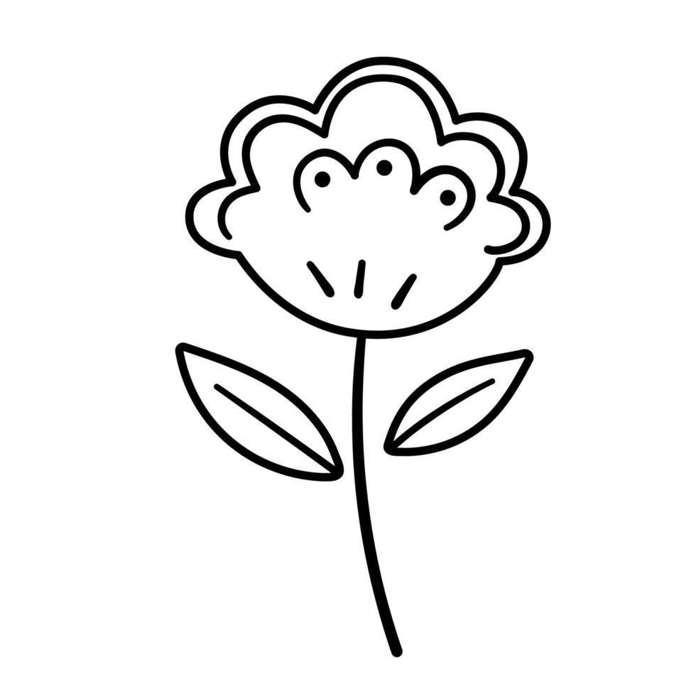 flor vectorial en blanco y negro aislada sobre fondo blanco. elemento decorativo de línea floral. hermosa primavera o verano contorno clipart o página para colorear aislada sobre fondo blanco vector