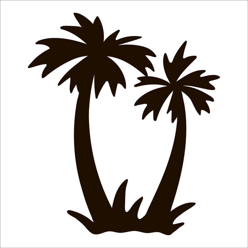 Vector tropical palm tree silhouette. Black jungle foliage icon. Hand drawn exotic plant isolated on white background. Black summer greenery illustration.