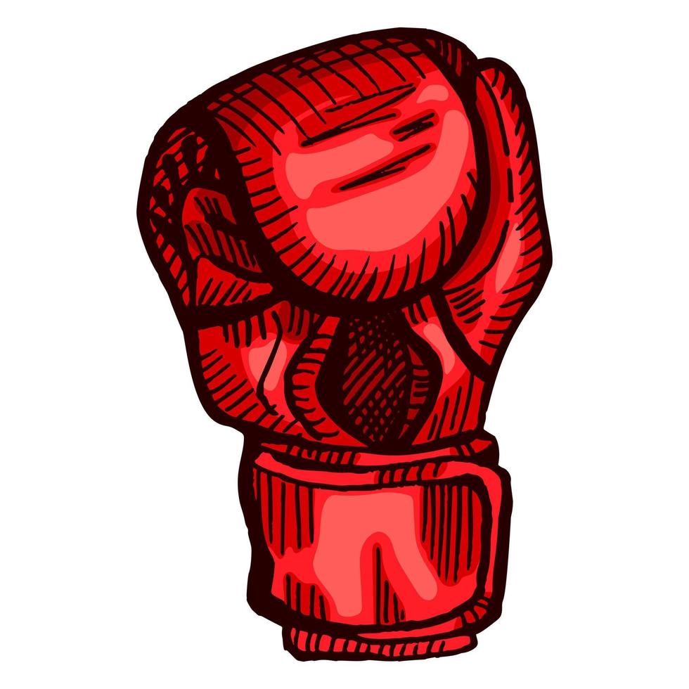 Red boxing glove sketch in isolated white background. Vintage sporting equipment for kickboxing in engraved style. vector