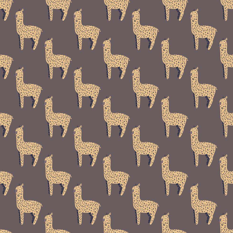 Cheerful alpaca seamless pattern. Background with funny llama in doodle style for fabric. vector