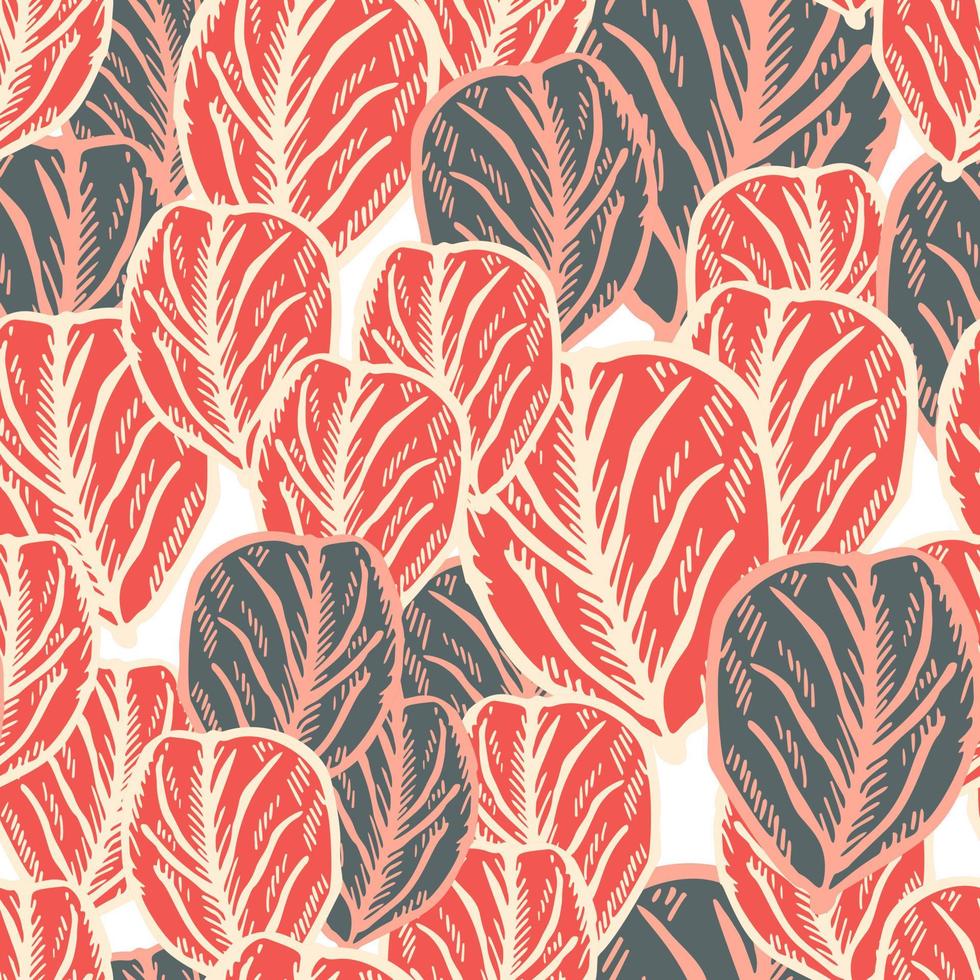 Seamless pattern engraved tree leaves. Vintage background botanical with foliage in hand drawn style. vector