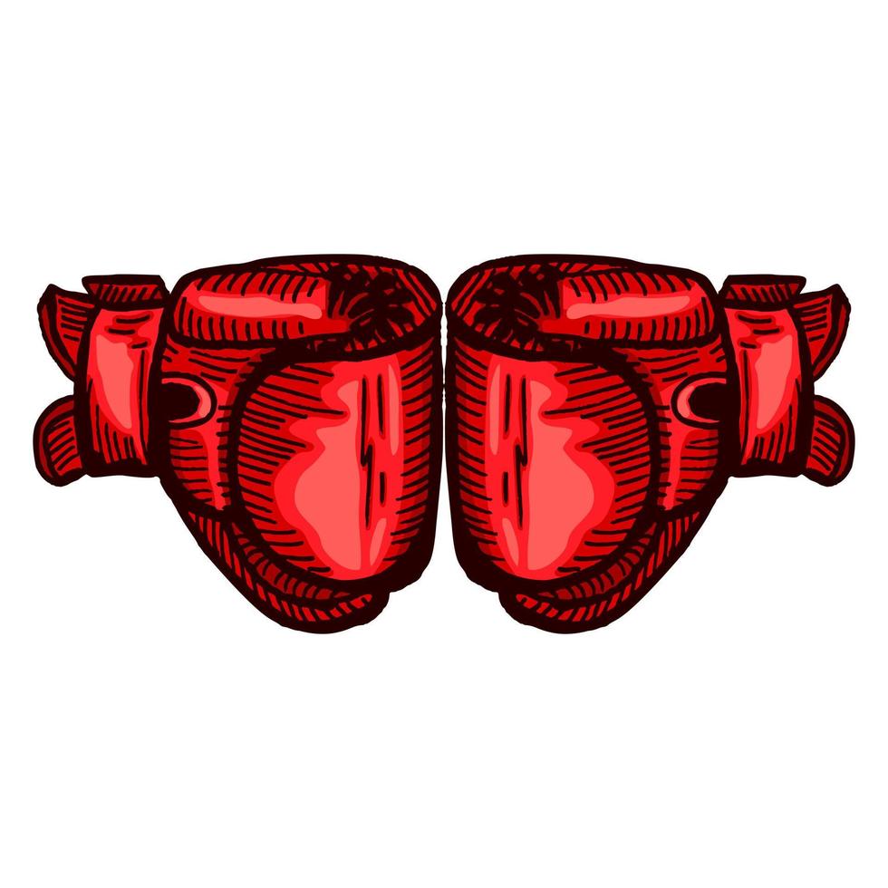 Red boxing gloves sketch in isolated white background. Vintage sporting equipment for kickboxing in engraved style. vector
