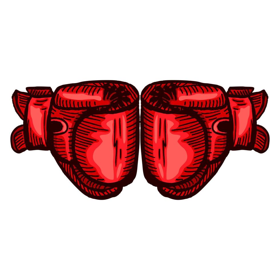 Red boxing gloves sketch in isolated white background. Vintage sporting equipment for kickboxing in engraved style. vector