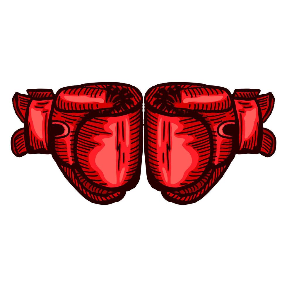 dibujo de guantes de boxeo rojos en un fondo blanco aislado. equipo deportivo antiguo para kickboxing en estilo grabado. vector