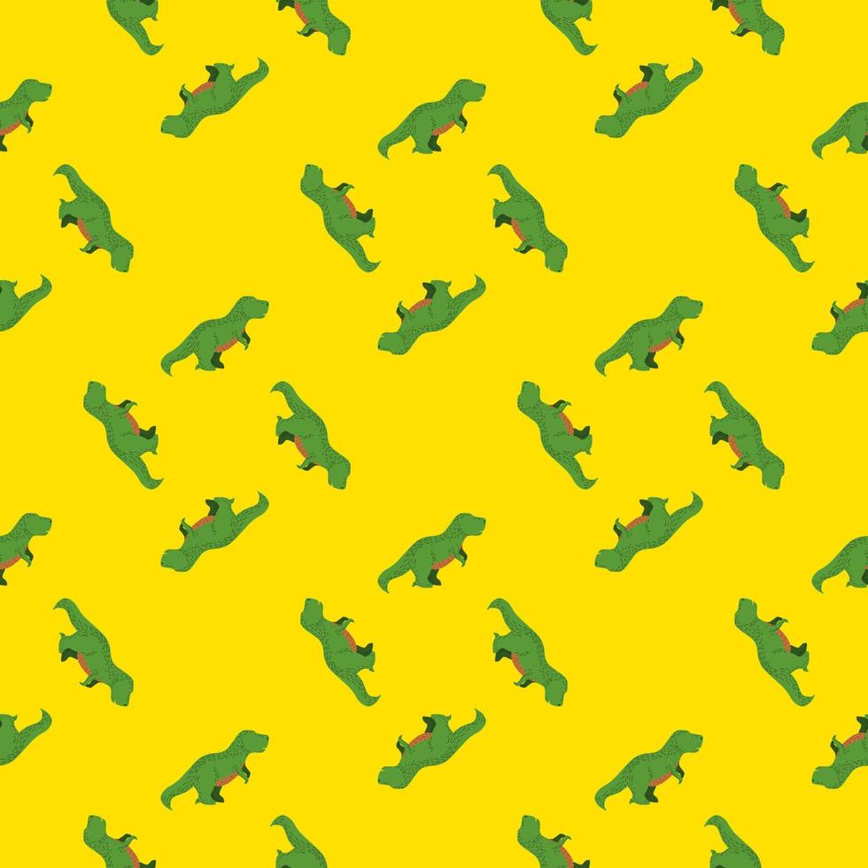 Seamless pattern cute T-Rex dino. Background of funny dinosaurs in doodle style. vector