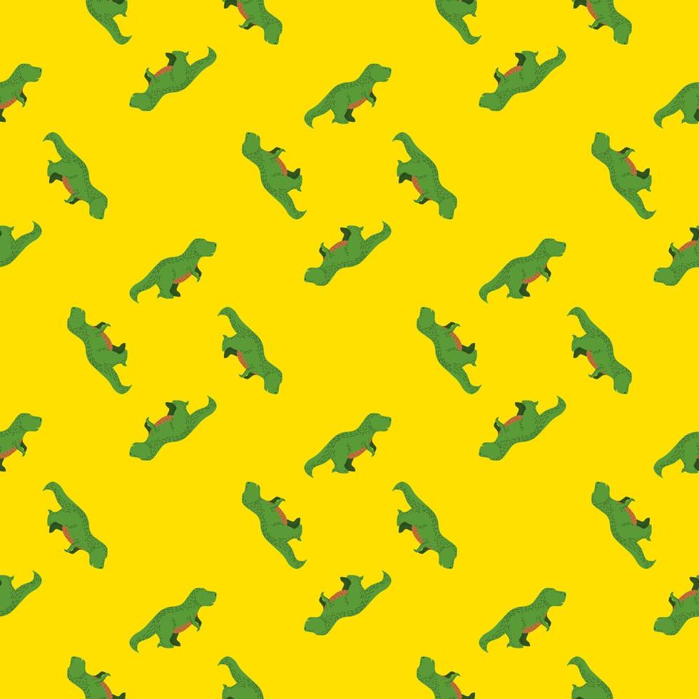 Seamless pattern cute T-Rex dino. Background of funny dinosaurs in doodle style. vector