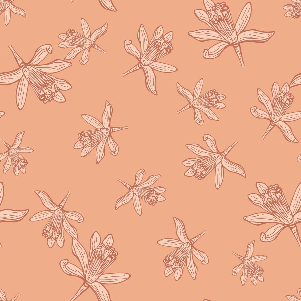 Seamless pattern flowers engraved. Vintage background of garden floral in hand drawn style. vector