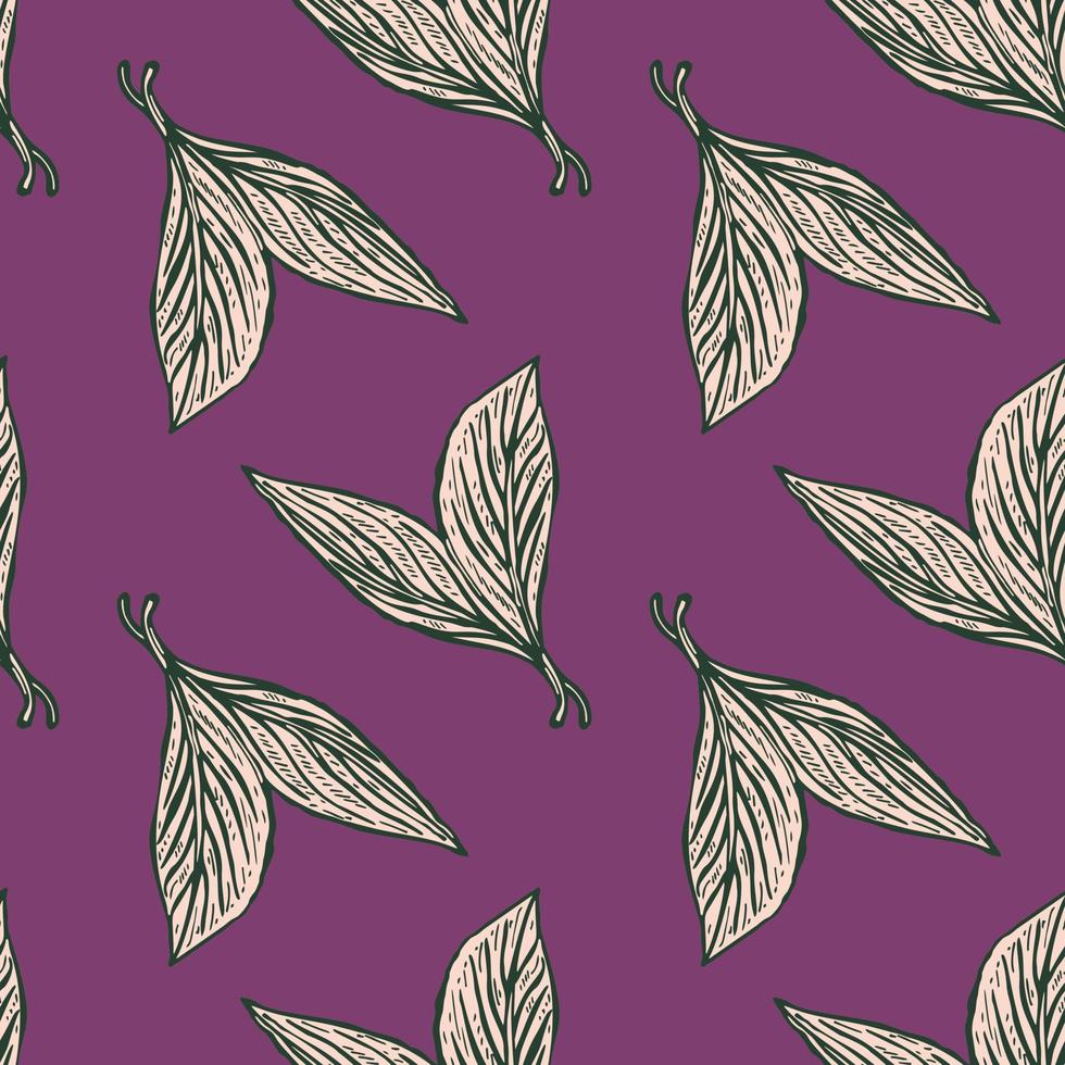 Seamless pattern engraved leaves. Vintage background of tea leaf in hand drawn style. vector