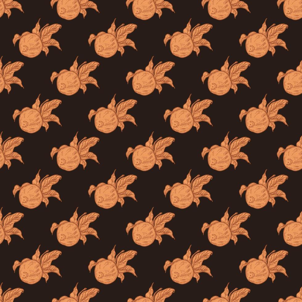 Seamless pattern engraved lemon on twig with leaves. Vintage background citrus fruit on branch in hand drawn style. vector