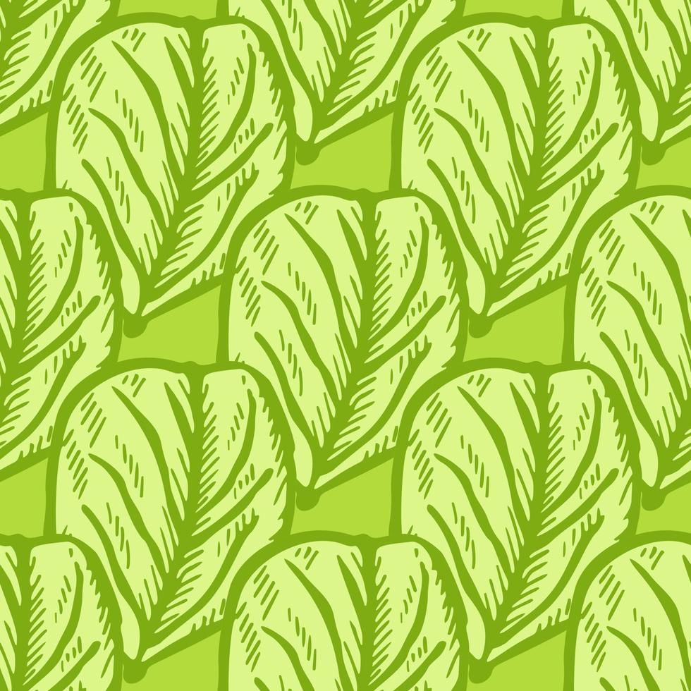 Seamless pattern engraved tree leaves. Vintage background botanical with foliage in hand drawn style. vector