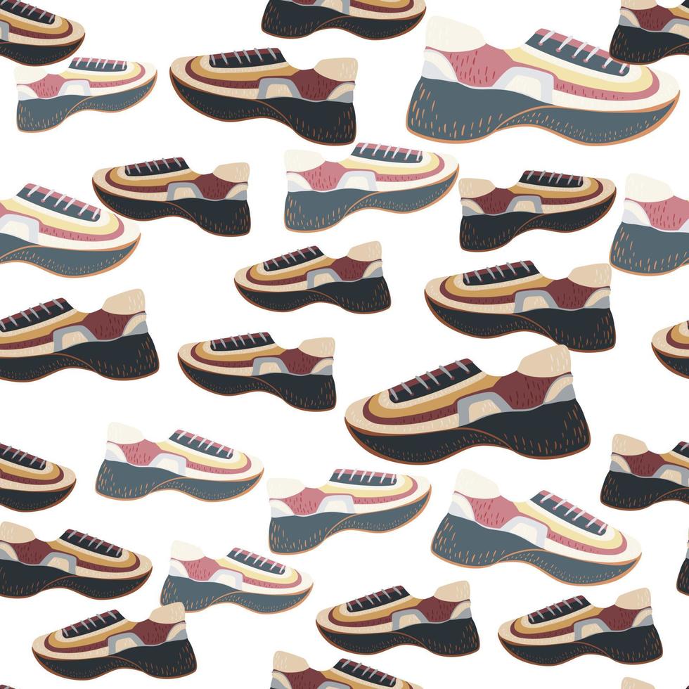 Seamless pattern with modern sneakers. Background with shoes for active lifestyle in doodle style. vector