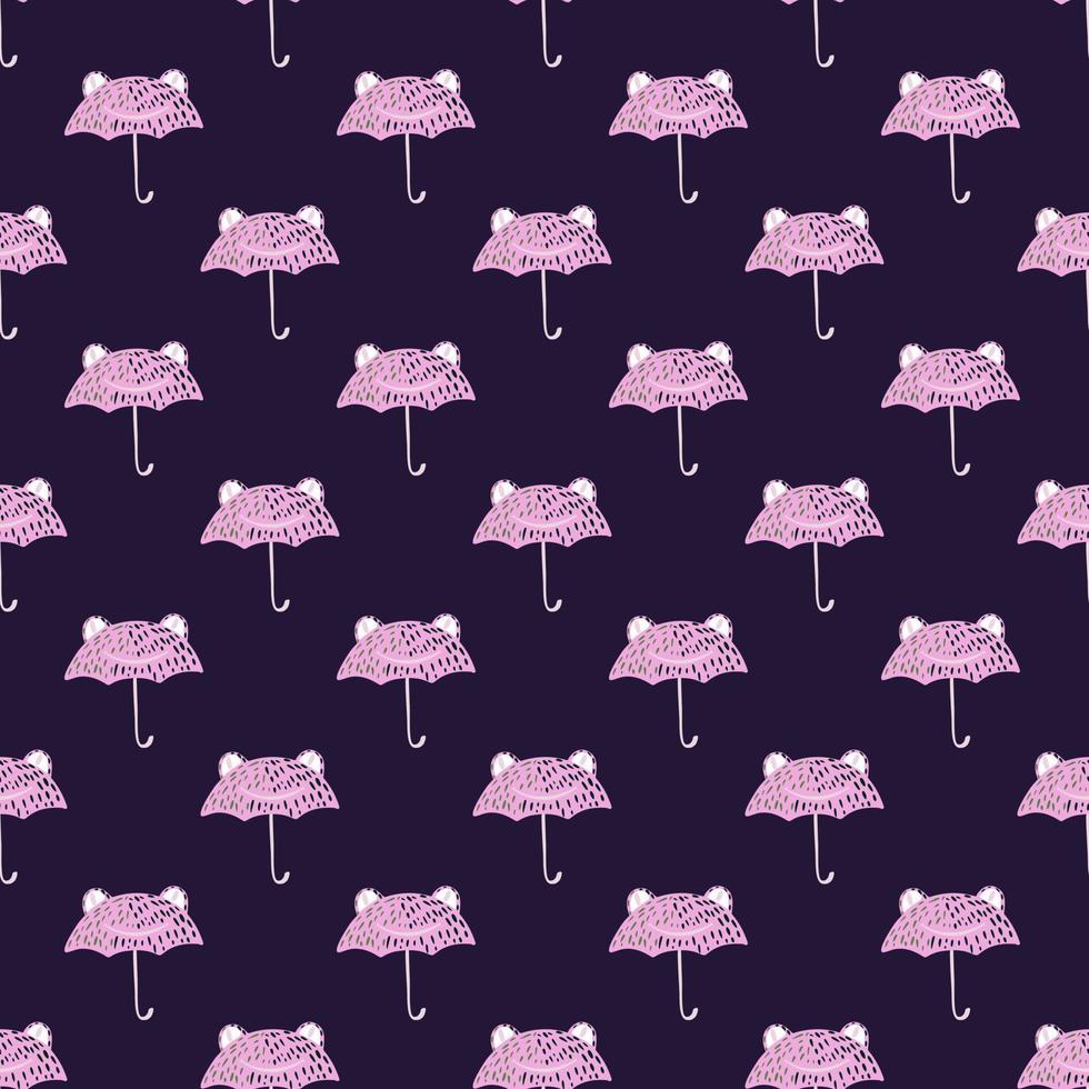 Seamless pattern cute frog umbrella. Background of funny accessory shape head toad in doodle style. vector