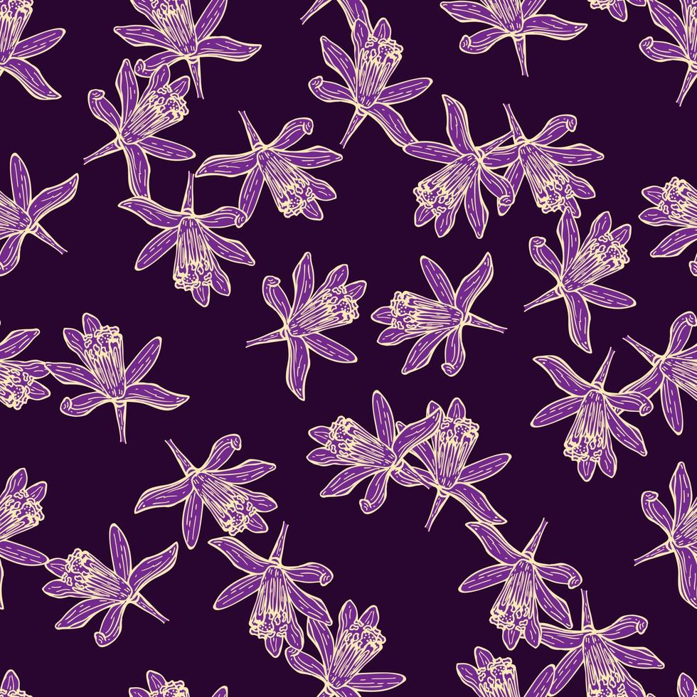 Seamless pattern flowers engraved. Vintage background of garden floral in hand drawn style. vector