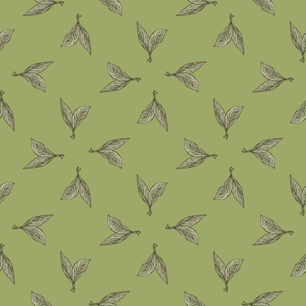 Seamless pattern engraved leaves. Vintage background of tea leaf in hand drawn style. vector