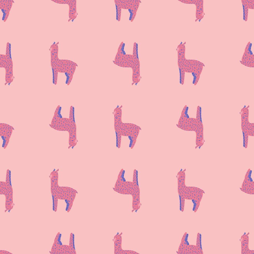 Cheerful alpaca seamless pattern. Background with funny llama in doodle style for fabric. vector